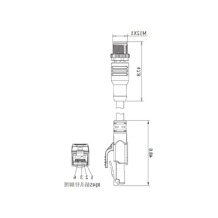 M12 4Pin D-coded公头直型转RJ45公头直型、双端预铸PUR柔性电缆、带屏蔽、绿色护套、0C4141-XXX